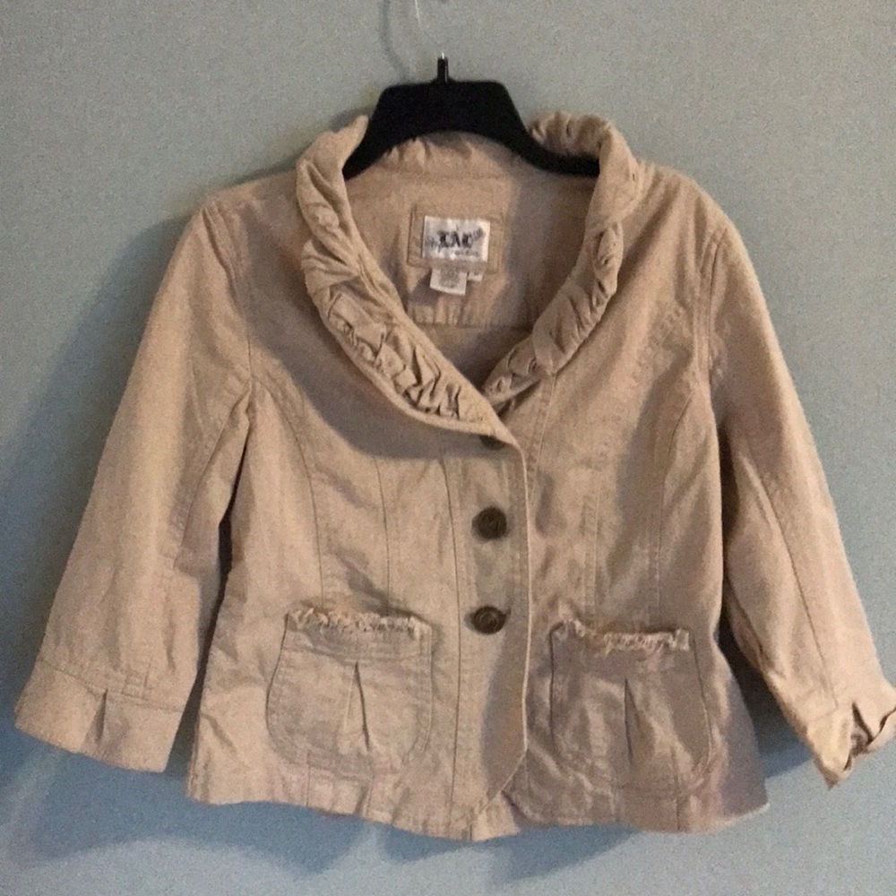 Live A Little khaki cotton blazer, ruffle collar M